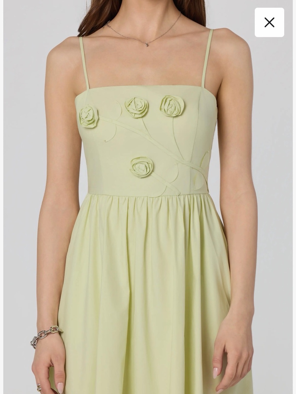 Astr Light Green Strapless Midi Dress with Rosette Accents - Picture 3 of 7